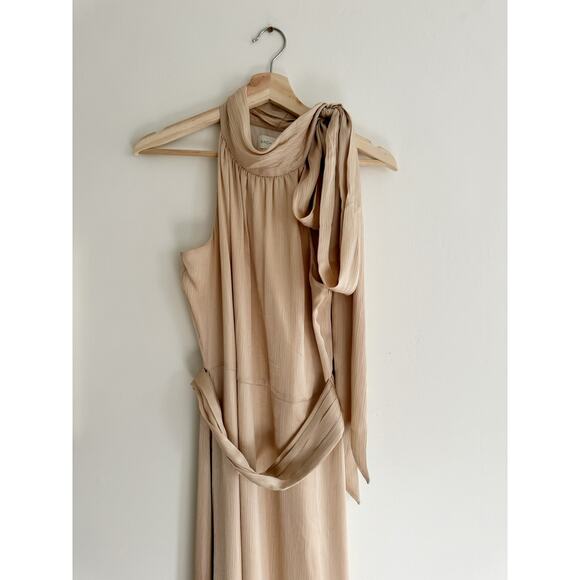 SACHIN & BABI Kayla Champagne Tie Neck Maxi Crinkle Dress Size 6 - Picture 5 of 9
